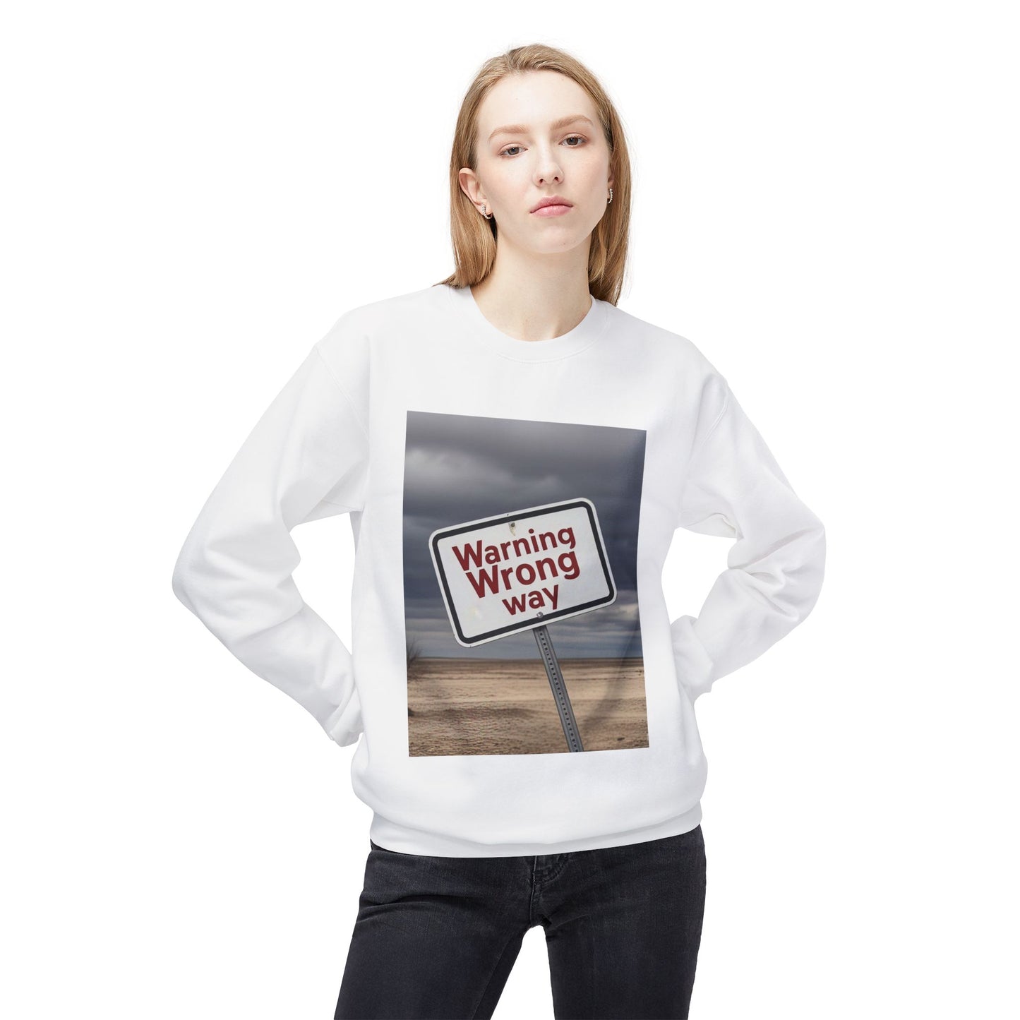 Men's Warning Wrong Way Sweatshirt | Cozy Midweight Crewneck