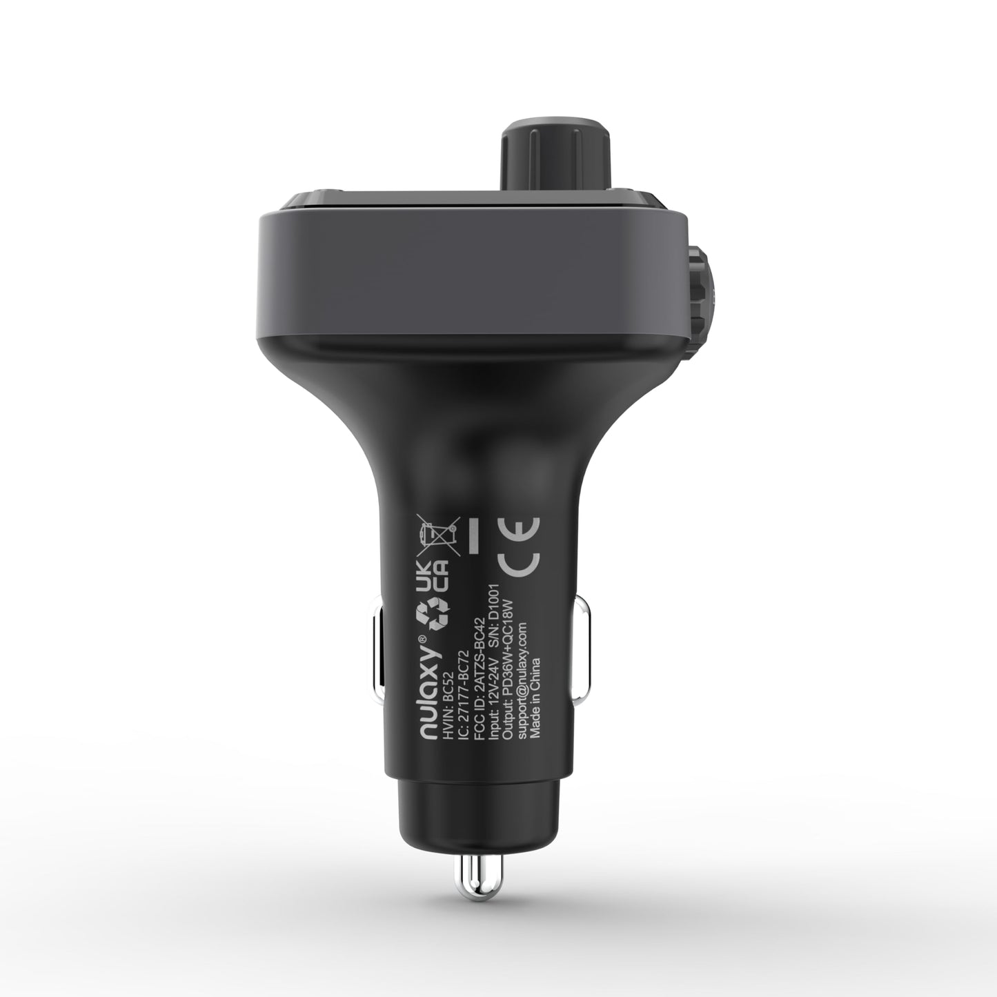 Nulaxy 54W Bluetooth 5.3 Car Adapter with 4 Charging Ports [PD 36W & QC3.0 18W], Wireless Radio FM Transmitter with Deep Bass Player & 5 Colors LED Backlit, Hands-Free Calling, Black