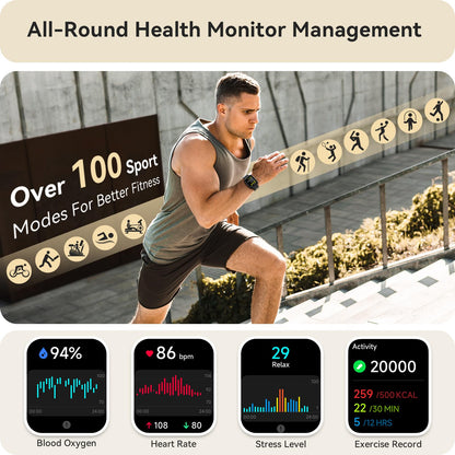 Smart Watch for Women Men, Smartwatch for iPhone & Android Bluetooth (Answer/Call) Built-in Alexa, 1.91" HD Fitness Tracker with 105+ Sport Modes, IP68 Waterproof, Sleep/Heart Rate/SpO2/Stress Monitor