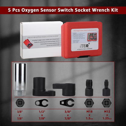 ITEQ 5 Pcs Automotive Oxygen Sensor Socket Wrench Remover tool and Thread Chaser Set