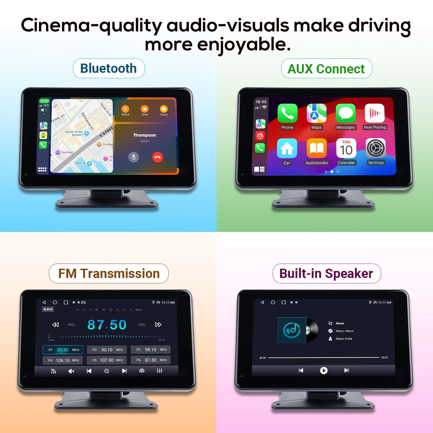 Portable Wireless Apple Carplay Screen for Car,7 Inch Car Stereo Wireless Carplay & Android Auto,1080p Backup Camera Car Audio Receivers GPS Navigation Mirror Link