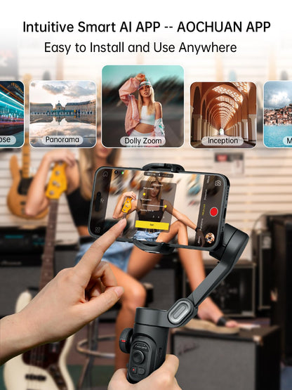 AOCHUAN Phone Gimbal Stabilizer 3-Axis Smartphone Foldable Handheld Gimbal for iPhone with Focus Wheel TikTok YouTube Vlog Stabilizer for iPhone16 15 14 13 12 Pro Max Android-Smart XE