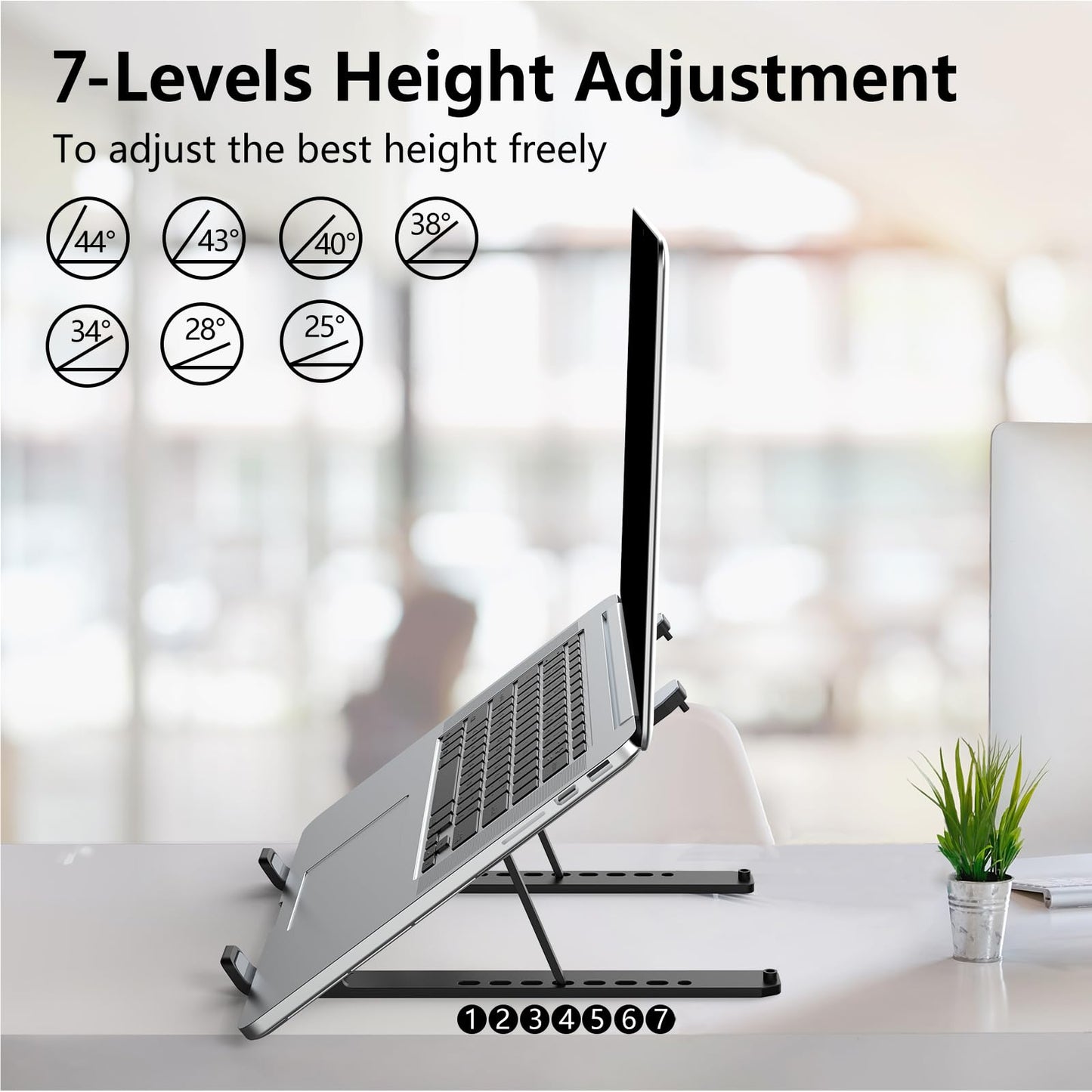 Tonmom Laptop Stand for Desk, Adjustable Laptop Riser ABS+Silicone Foldable Portable Notebook Holder, Ventilated Cooling Notebook Mount Computer Stand for 10-15.6” Laptops,Tablets-Black